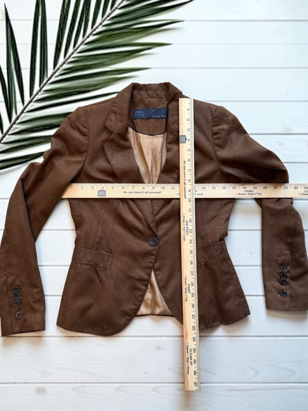 ZARA BASIC Brown Faux Suede Blazer Jacket Size Small - Picture 7 of 12